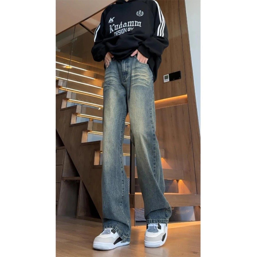 黑灰色中腰显瘦牛仔裤男新款潮牌vibe裤子美式高街提档直筒弯刀裤,淘宝优惠券,粉丝福利购,淘宝优惠卷