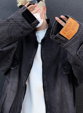 烟灰色倒装牛仔外套男款春秋季