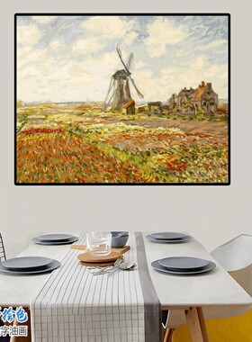 数字油画diy丙烯填色手绘减压手工油彩名画风景装饰画风车麦田