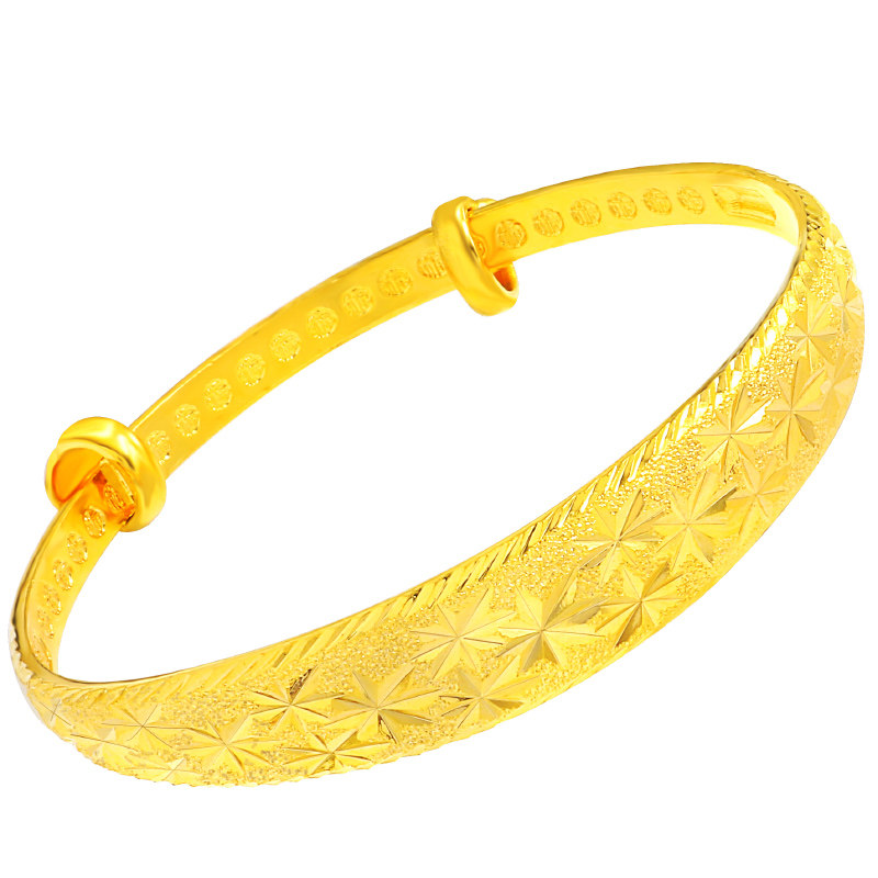 创缘镀黄金手镯推拉妈妈龙凤光面 创缘饰品手镯