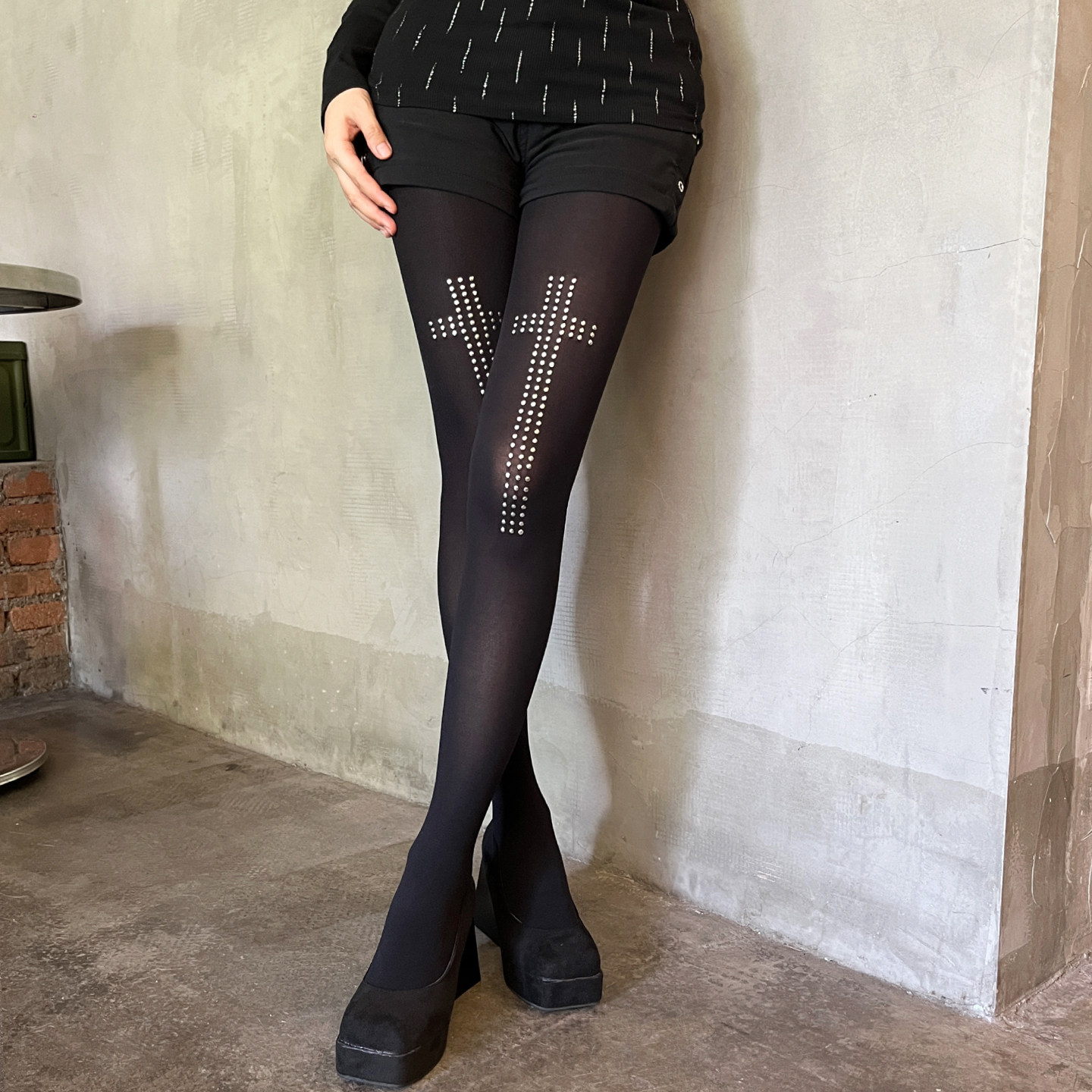 性感辣妹丝袜女天鹅绒薄款黑丝十字架图案连裤袜子修身显瘦打底袜,淘宝优惠券,粉丝福利购,淘宝优惠卷