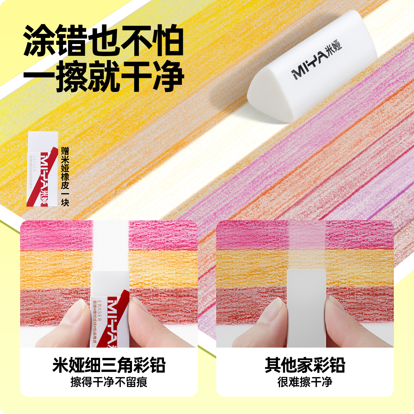 米娅miya细三角可擦彩铅小学生画画专用水溶性彩色铅笔24色手绘涂色笔套装绘画儿童彩笔画36色美术生加矫正姿 - 图2