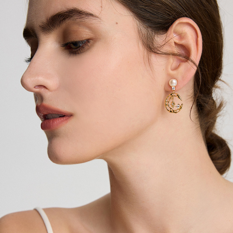 BRI.R/佰色传情S925银淡水珍珠日月星辰气质女耳钉耳环耳饰,淘宝优惠券,粉丝福利购,淘宝优惠卷