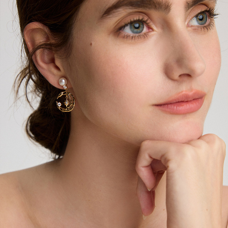 BRI.R/佰色传情S925银淡水珍珠日月星辰气质女耳钉耳环耳饰,淘宝优惠券,粉丝福利购,淘宝优惠卷