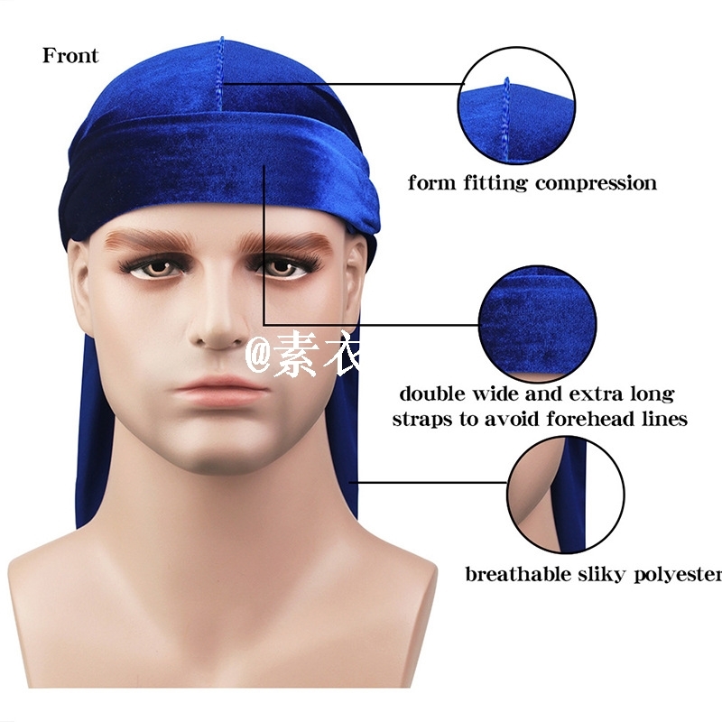 绒布长尾海盗帽男女士嘻哈街头包头帽头巾帽子DURAG turban scarf - 图2