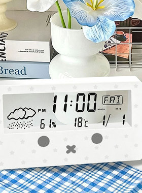 透明闹钟学生用新款多功能电子时钟起床神器带温度天气儿童女孩