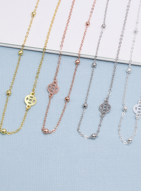 S925纯银素链间珠十字链福字形链