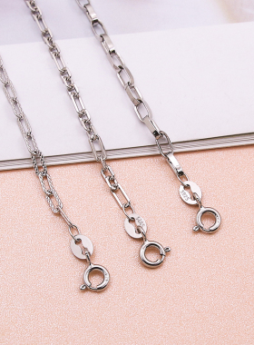 INS粗链条项链S925纯银DIY方块拼接男潮嘻哈小众设计卫衣裸链子