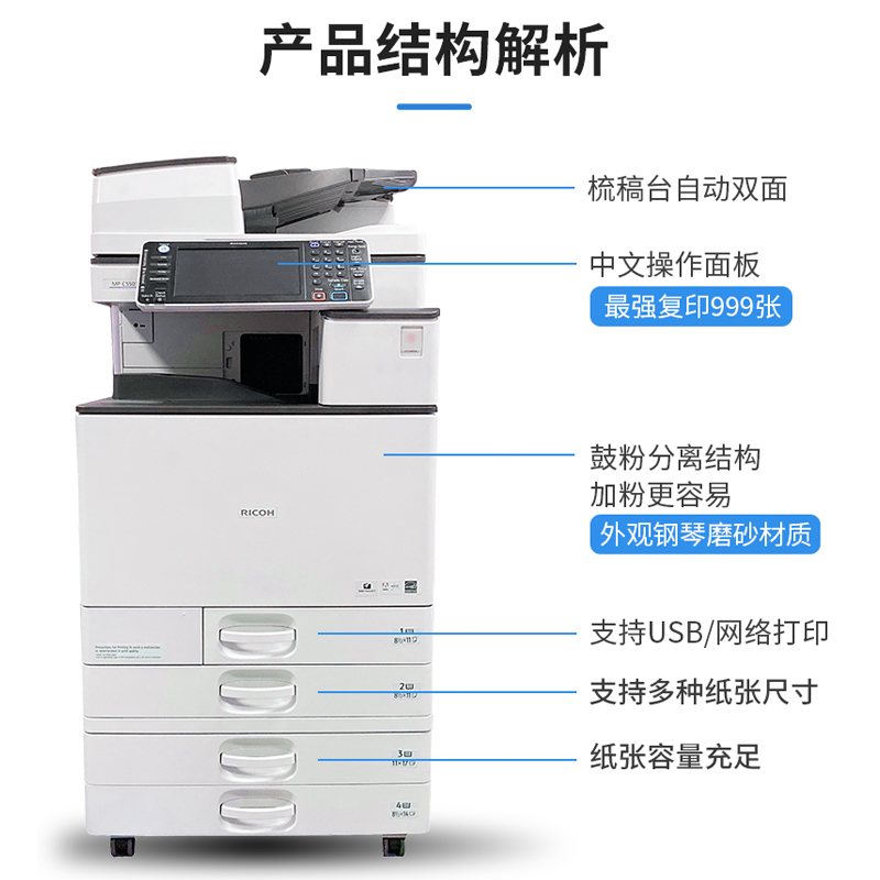 理光MPC3300 5503大型网络黑白彩色a3激光复合打印机复印机一体机 - 图1