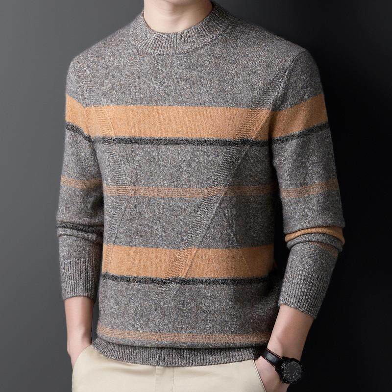 秋季保纹暖羊毛衫圆条中年男8833-T士针织领毛衣冬宽松休闲打底羊,淘宝优惠券,粉丝福利购,淘宝优惠卷