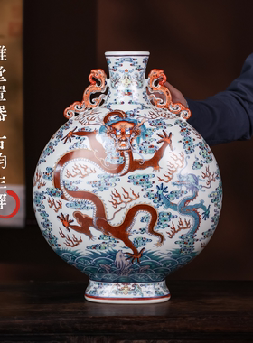 景德镇手绘仿古青花斗彩抱月瓶