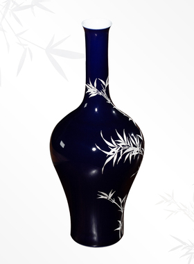 宁封窑霁蓝银绘竹风金钟瓶