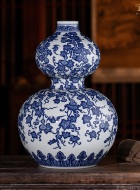 宁封窑手绘青花瓷葫芦花瓶