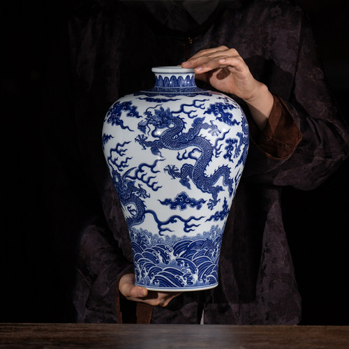 宁封窑梅瓶景德镇陶瓷花瓶瓷瓶摆件青花瓷客厅新中式复古仿古瓷器 - 图0