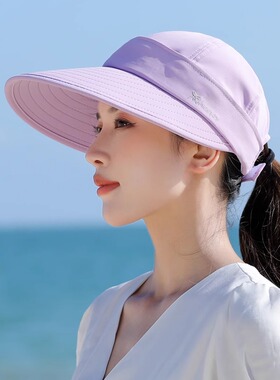 遮阳帽子女夏天骑车不翻防紫外线运动大沿太阳帽空顶防晒鸭舌沙滩