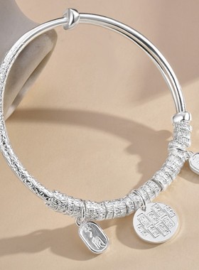 宝茉9999纯银黄财神盘缠手镯