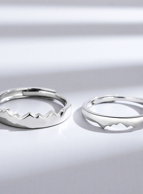 海誓山盟戒指女S925纯银开口实心男士情侣对戒刻字个性送女友饰品