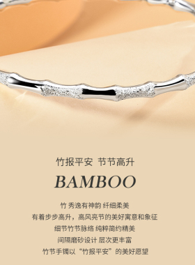 宝茉竹节喷砂女9999足银手镯实心
