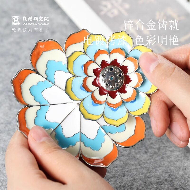 敦煌研究院三层金属莲花香插家用室内线香香托香座茶室中式香底座 - 图2