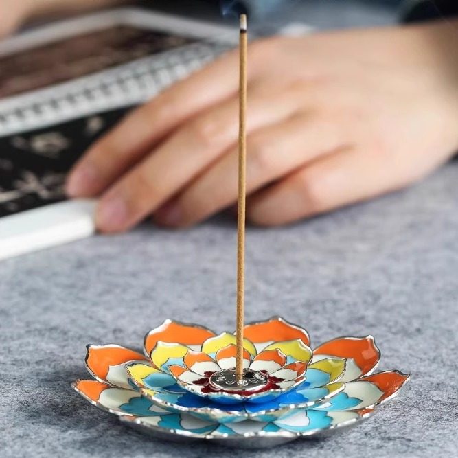 敦煌研究院三层金属莲花香插家用室内线香香托香座茶室中式香底座 - 图3