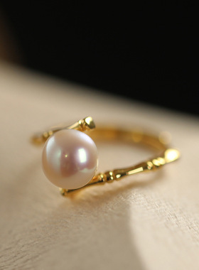 轻奢天然淡水珍珠开口食指戒女