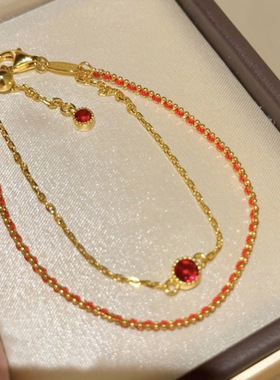 新中式本命年红闪钻双层红绳手链