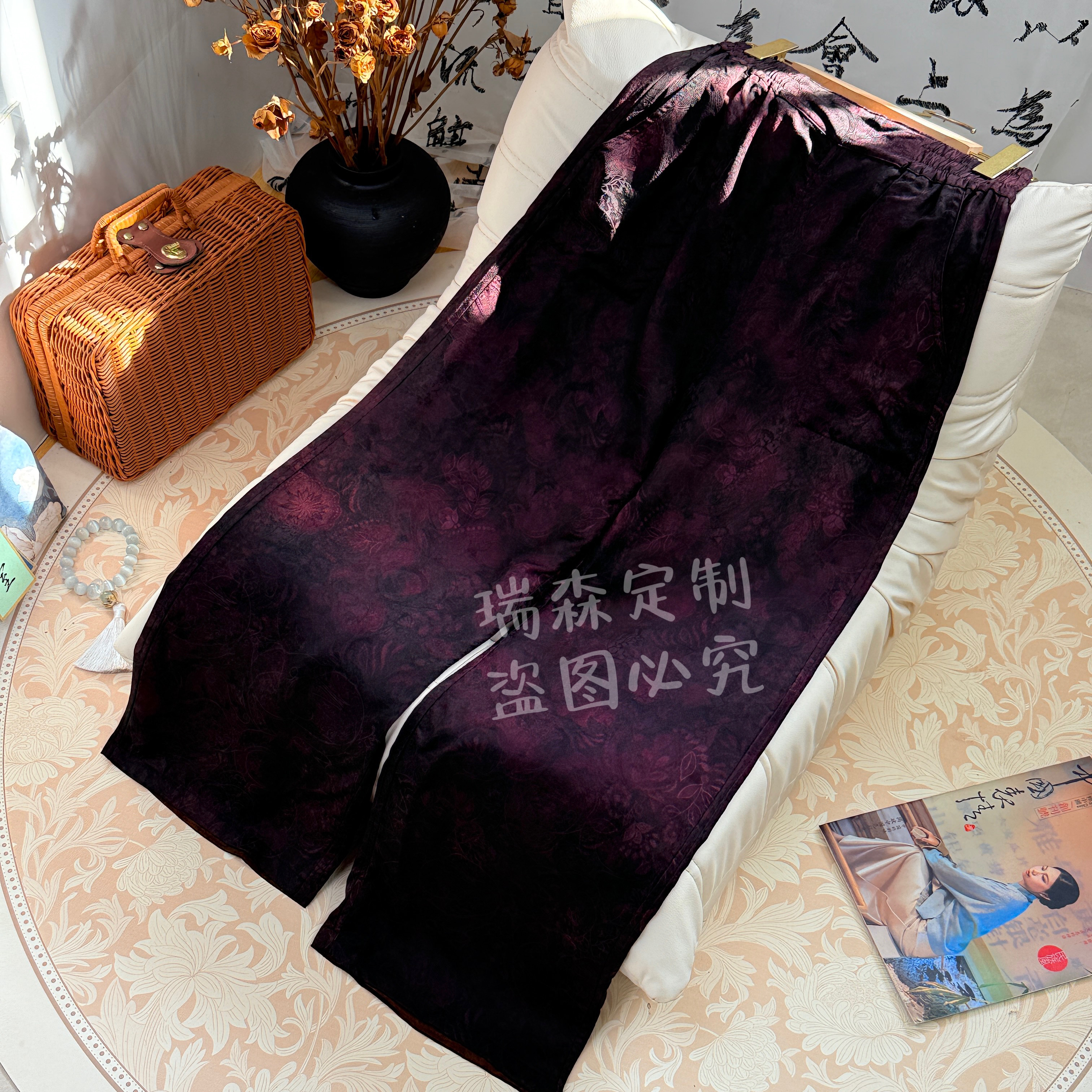 788 双面双穿绞萝工艺提花扎染直筒裤百搭-腰围66-裤长100 - 图0