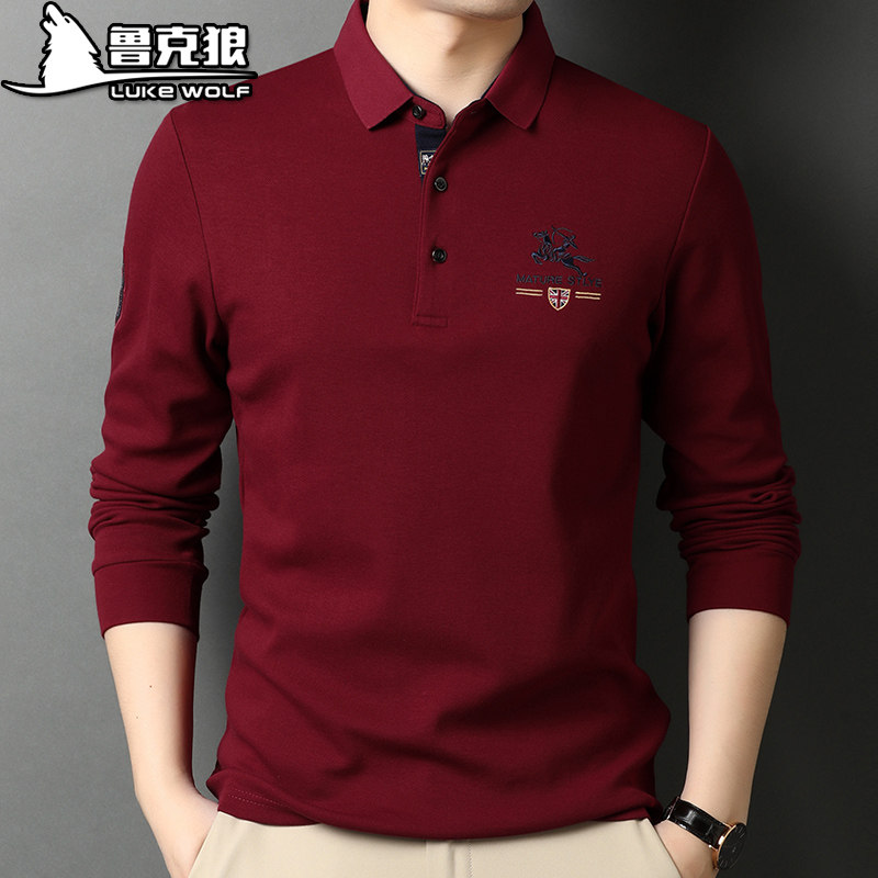 polo衫男士纯棉带领长袖保罗打底衫 鲁克狼T恤