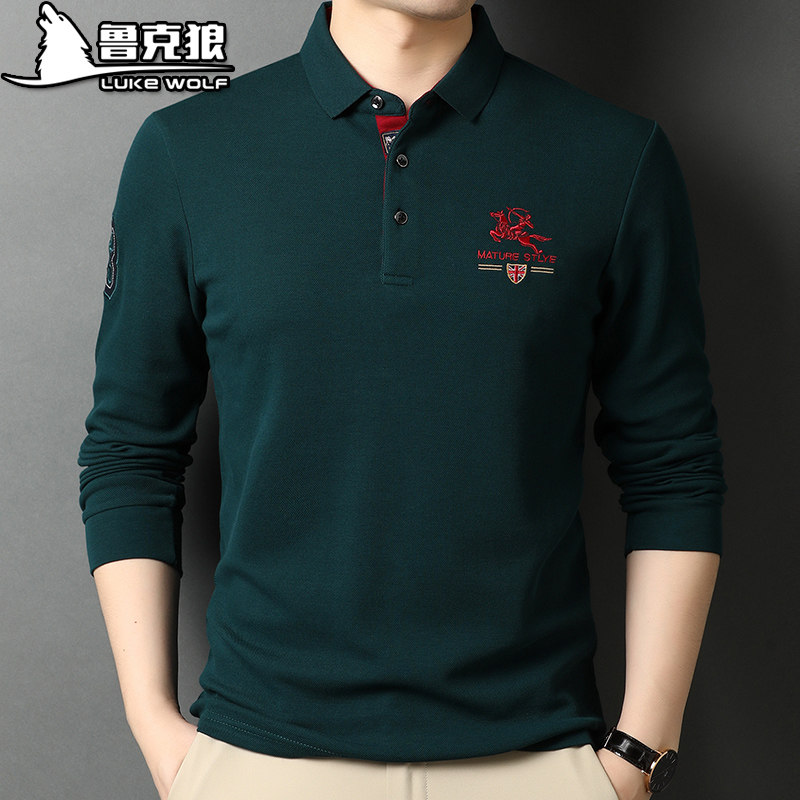 polo衫男士纯棉带领长袖保罗打底衫 鲁克狼T恤