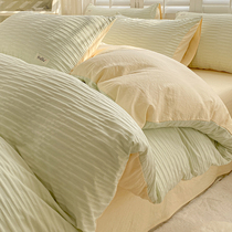 ins minimalist pure cotton bed with four sets of cream bubble yarn full cotton washed cotton quilts covered with bunk bed