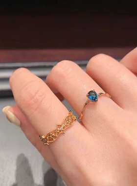 Ordi日系轻奢戒指复古简约宫廷风树叶藤蔓花纹镂空素金尾戒