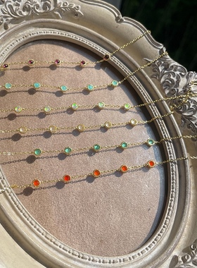 Ordi 新款五颗宝石圆梦系列天然水晶欧泊天河石绿红玛瑙手链