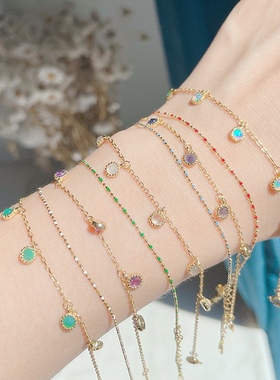 Ordi日式轻奢缤纷彩珠细手链树脂波点滴釉多彩简约手链叠戴
