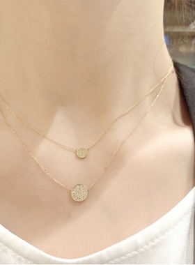 Ordi新款满钻圆形手链项链饰品套装简约气质百搭锁骨链