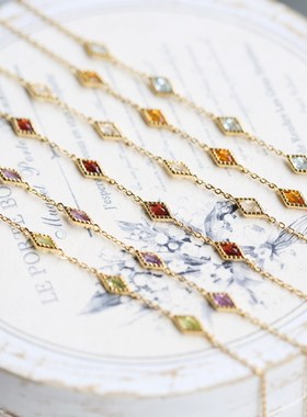 ordi梦想成真手链菱形天然多色彩紫水晶托帕石925纯银手饰