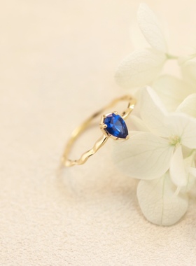 Ordi复古几何锆石戒指日系轻奢蓝宝石戒子简约百搭叠戴指环