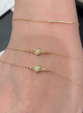 Ordi日本轻奢菱形蛋白石欧泊项链树叶锆石银镀14K金手链