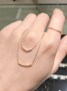 Ordi日系轻奢简约微笑锆石项链新款925纯银镀金7钻锁骨链女