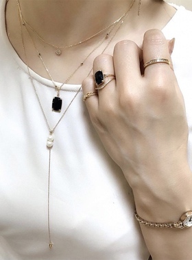 Ordi经典叶子毛衣链项链简约百搭锆石可调节项链925银饰