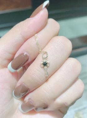 Ordi复古天然黑玛瑙钥匙吊坠项链日系轻饰品新款925纯银镀金