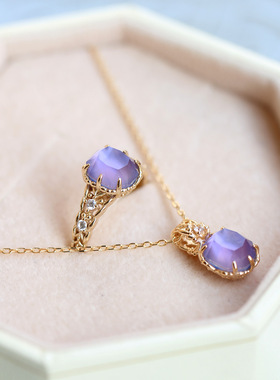 nojes冬季圣诞款 天然紫水晶戒指 橄榄树方形镂空花纹925银项链