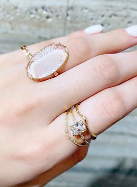 日系925纯银超闪天然白水晶戒指 方形冰糖水晶戒指小众简约冷淡风