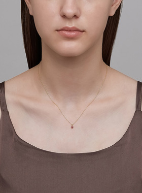 日系小众轻奢款925银镀4K金 天然红宝石项链 迷你小红豆项链