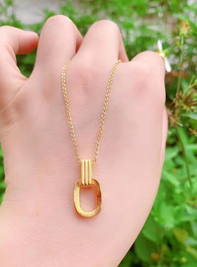 沙金项链女镀金复古几何双环吊坠