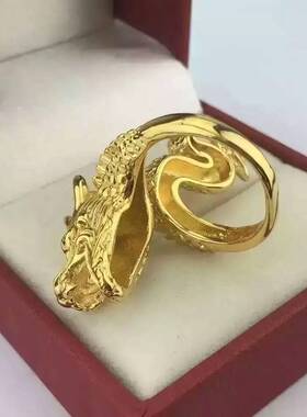 欧币风黄金色龙头结婚开口戒指