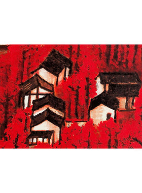 李可染万山红遍油画布图沙发客厅装饰画布定制自粘画贴画画芯打印