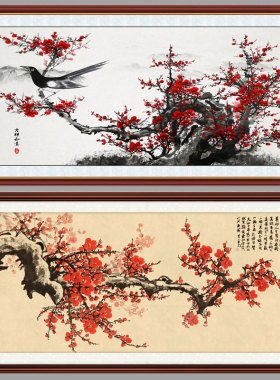 报春图梅花国画背景墙装饰芯