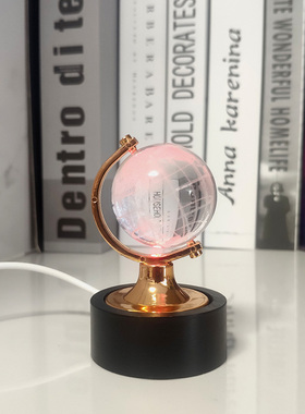 新款实木底座发光水晶地球仪