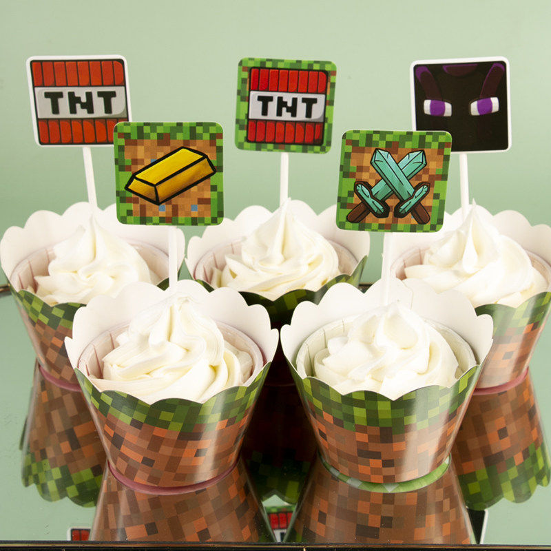 我的世界蛋糕装饰minecraft儿童男孩生日甜品台插件纸杯围边插牌,淘宝优惠券,粉丝福利购,淘宝优惠卷