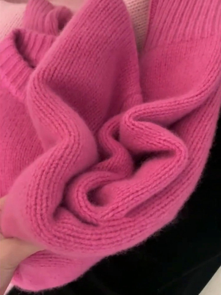 玫红色浣熊绒毛衣女春秋秋冬季宽松慵懒风设计感小众套头针织上衣,淘宝优惠券,粉丝福利购,淘宝优惠卷